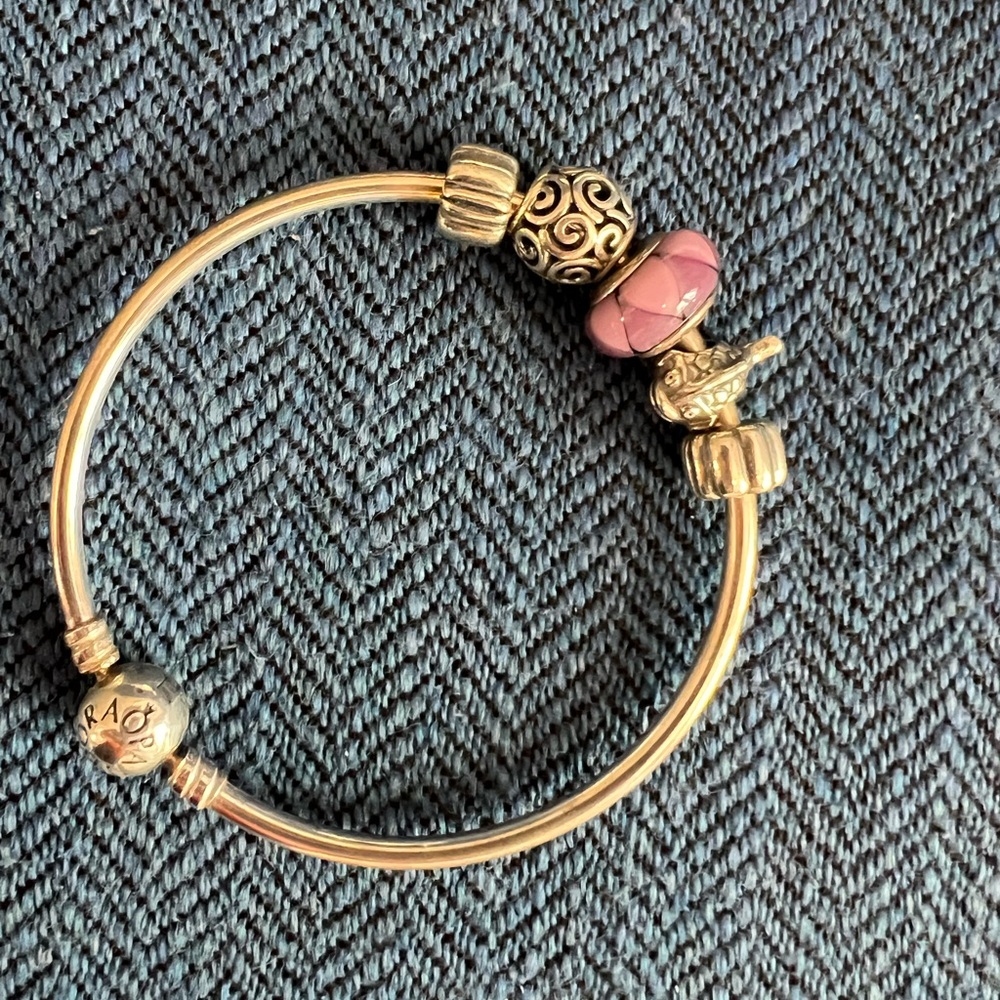 NEW Pandora  Bangle Bracelet w/  3 Charms